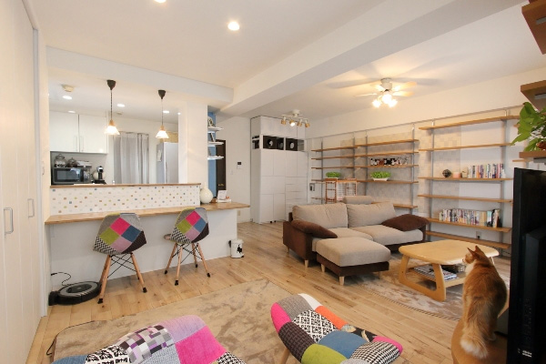 独立キッチンを広々対面キッチンに